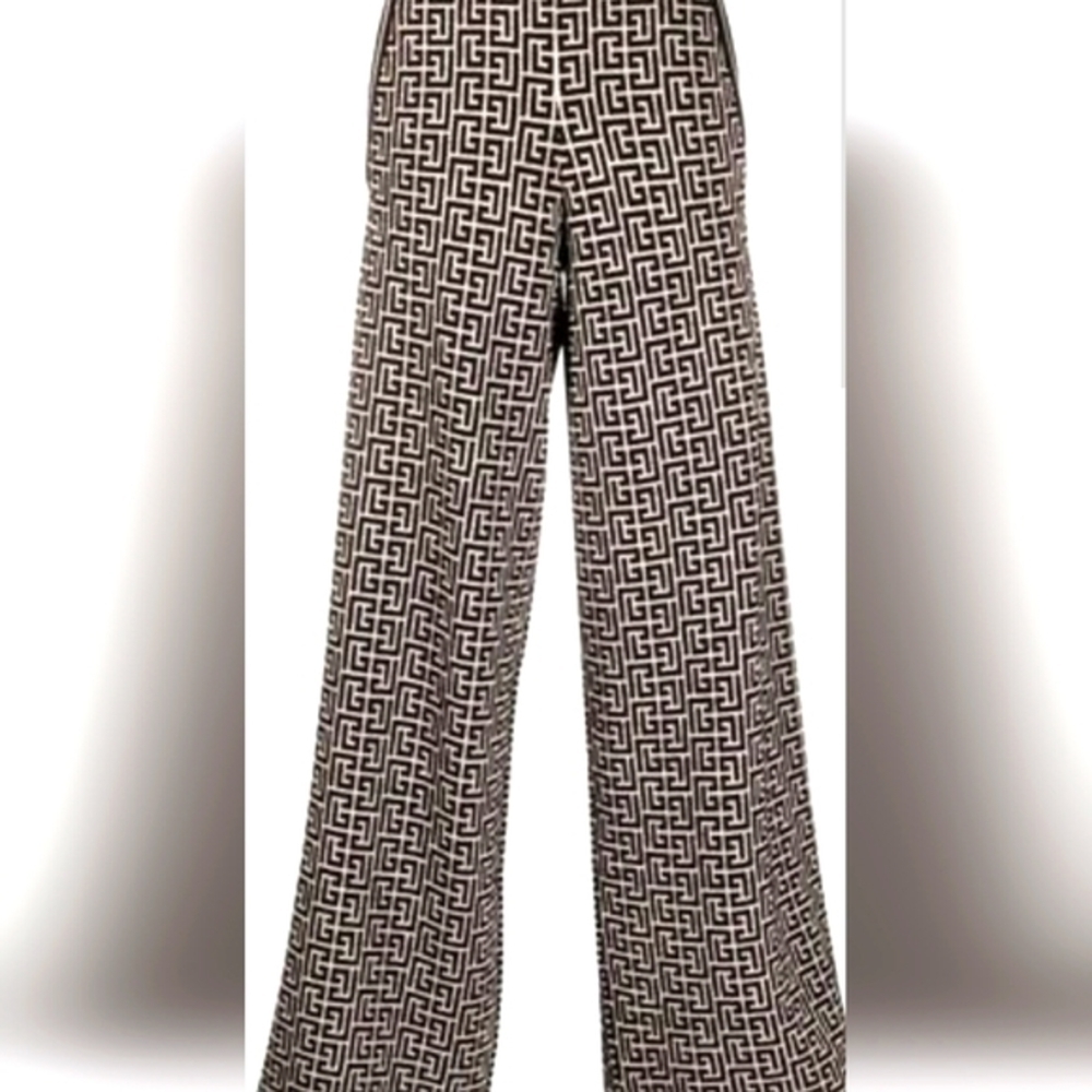 Pink wide leg pants by Costes  Europe Women's XXL pink with black geo prints